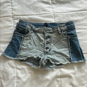STS Blue Two-Tone Jean Shorts with Frayed Hem